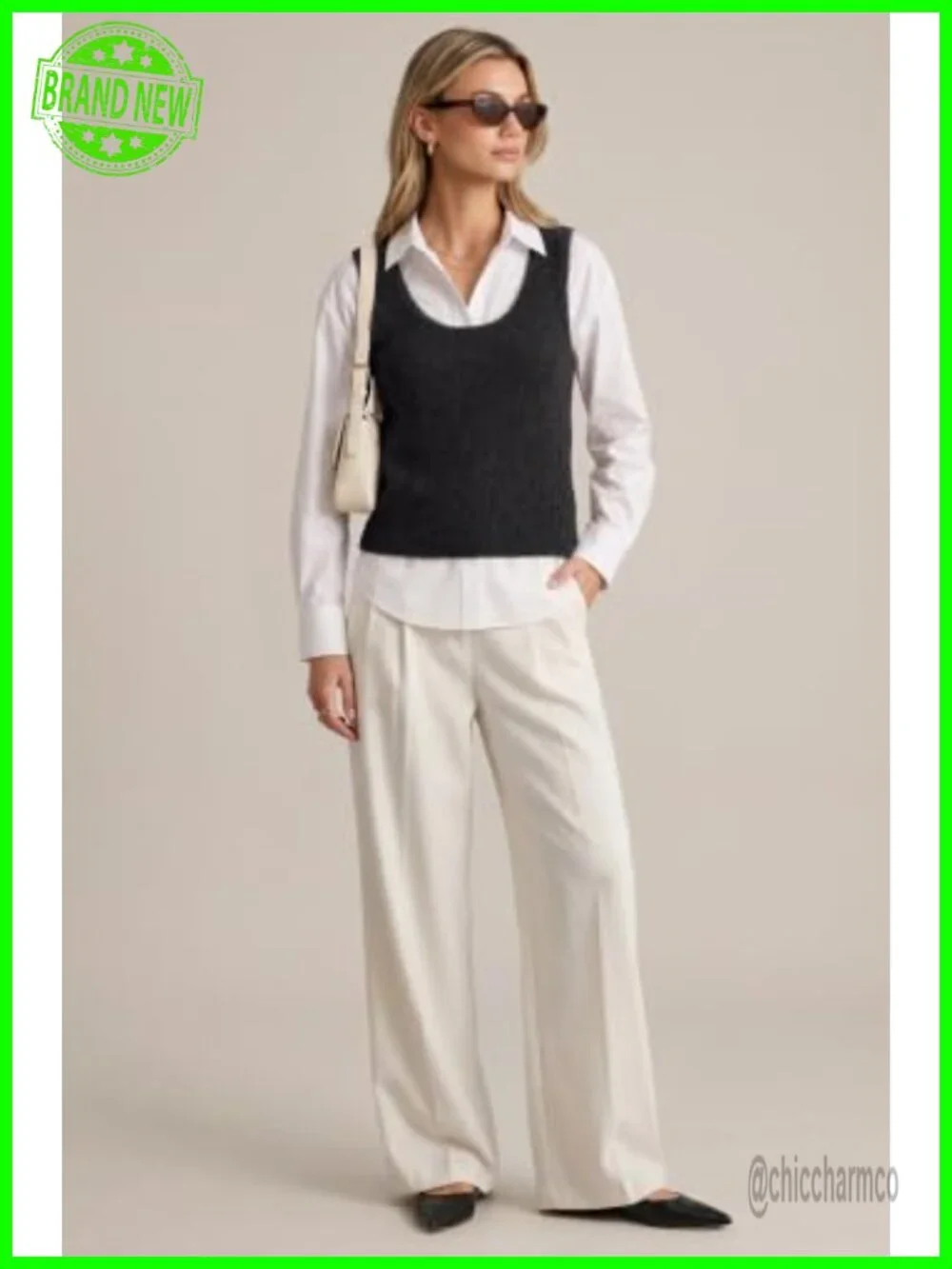 Wool Blend Cropped Textured Fall Work Sweater Vest